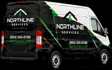 Van with a large wrap, angled view showing side and rear