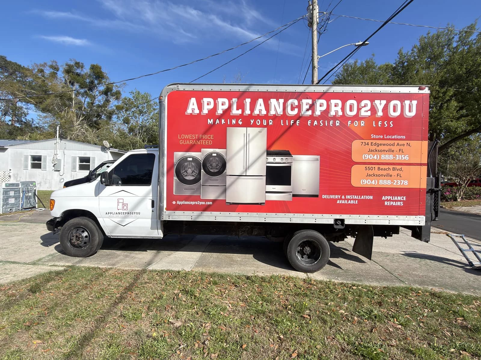 Box truck with a full wrap for an appliance repair company